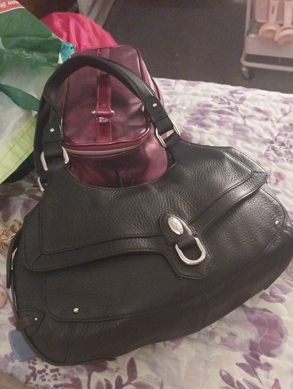 Cole Haan Handbag Purse Tote Shoulder Bag Pebbled Leather Medium Black